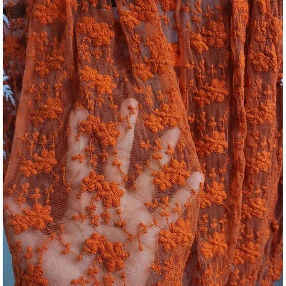 Free People Jubilee Embroidered Lace Boho Sheer Blouse Top Red Sz Small OB754354 - Picture 13 of 15